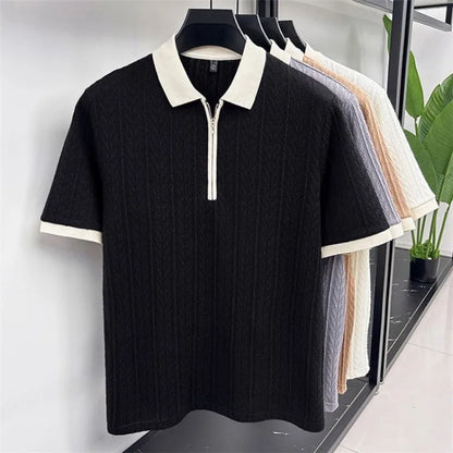 Men's Half-Zip Knitted Polo Shirt — Breathable Short Sleeve Casual Summer Top