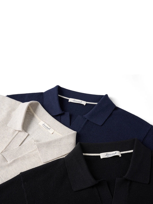 Men's 14G Fine Gauge Knitted Polo Shirt — Cotton Lyocell Blend Breathable Loose Fit Summer Top | 4 Colors S–XXXL