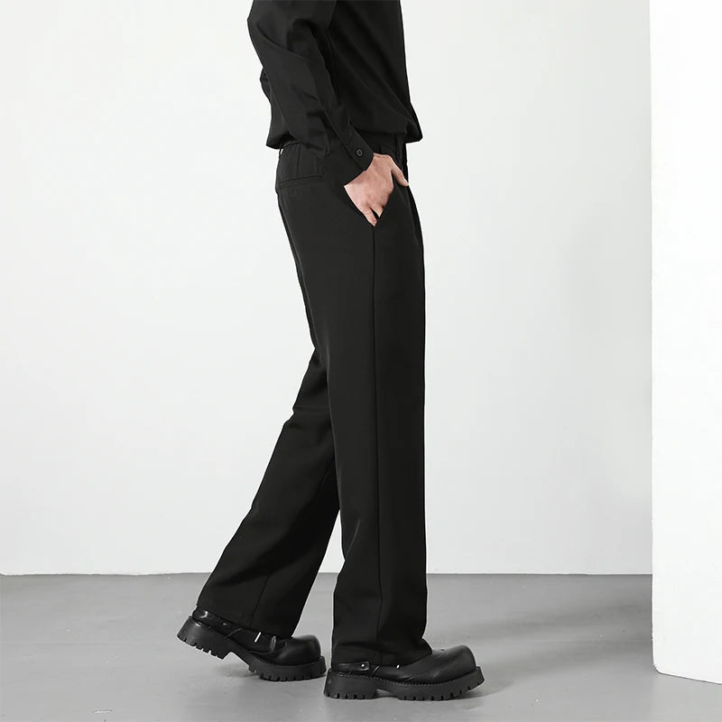 Men's Loose Straight Suit Pants — Elastic Waist Casual Trousers | Black, Gray, Khaki, Brown