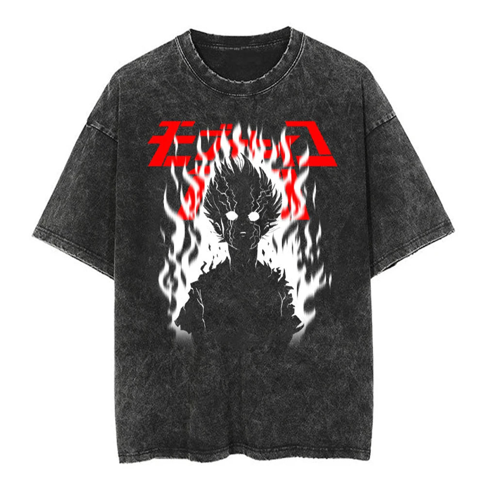 Men's Hip Hop Streetwear Vintage Washed Anime Graphic T-Shirt — Harajuku Cotton Casual Loose Tee