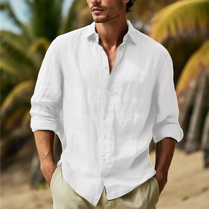Men's Cotton Linen Casual Shirt — Turn Down Collar Lightweight Breathable Summer Top