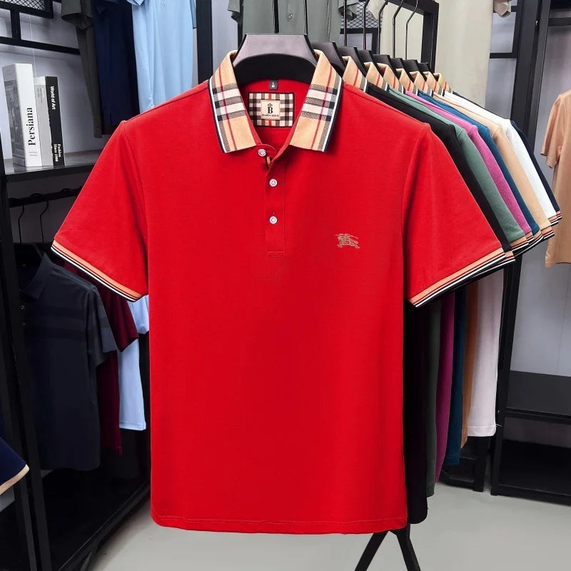 Men's Embroidered Polo Shirt — Luxury Cotton-Silk Blend Smart Casual Short Sleeve Top