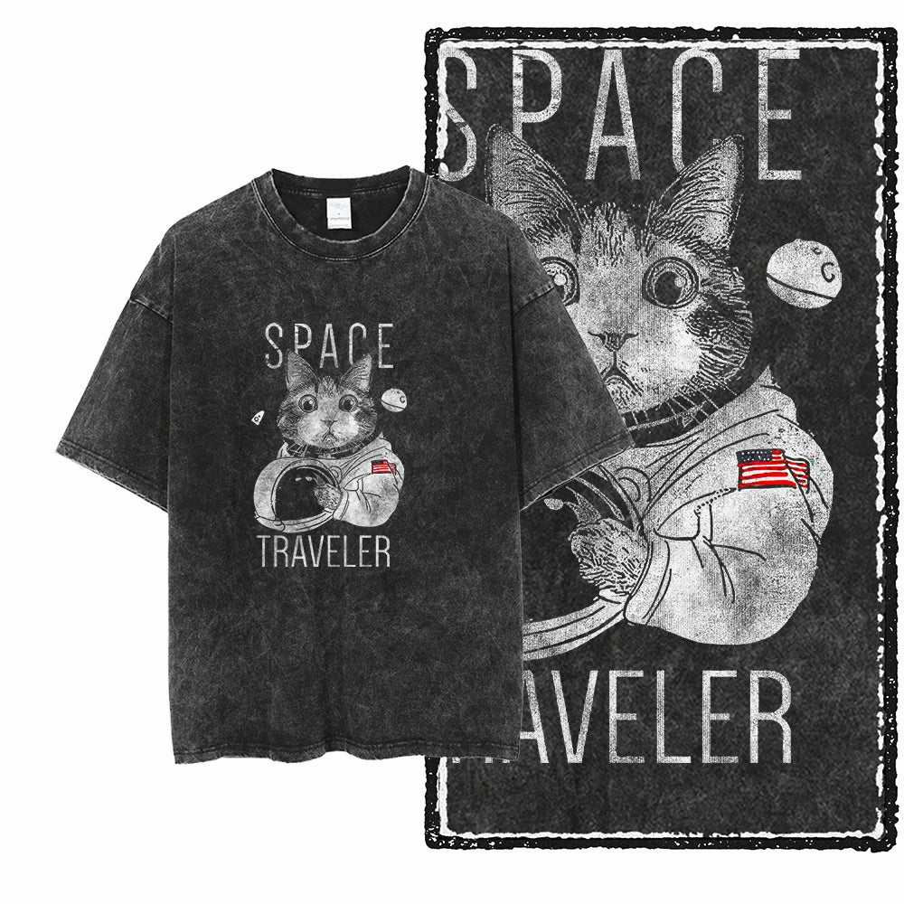 Men's Graphic Print Cotton T-Shirt — Acid Washed Vintage Streetwear Tee