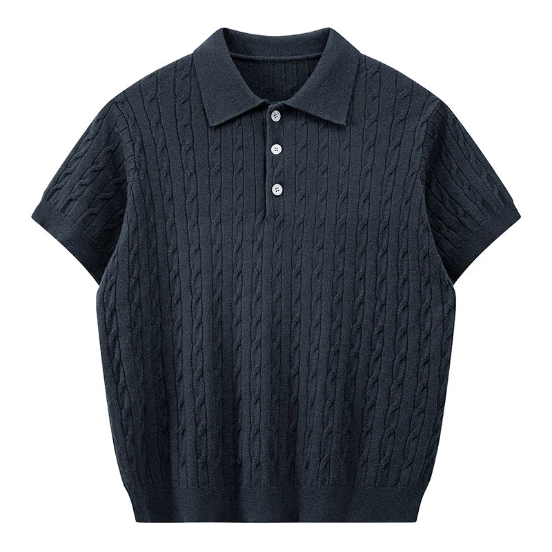 Men's Retro Twisted Knit Polo Shirt — Short Sleeve Loose Casual Pullover Summer Top