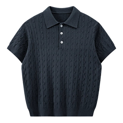 Men's Retro Twisted Knit Polo Shirt — Short Sleeve Loose Casual Pullover Summer Top