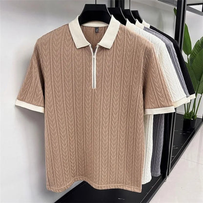 Men's Half-Zip Knitted Polo Shirt — Breathable Short Sleeve Casual Summer Top