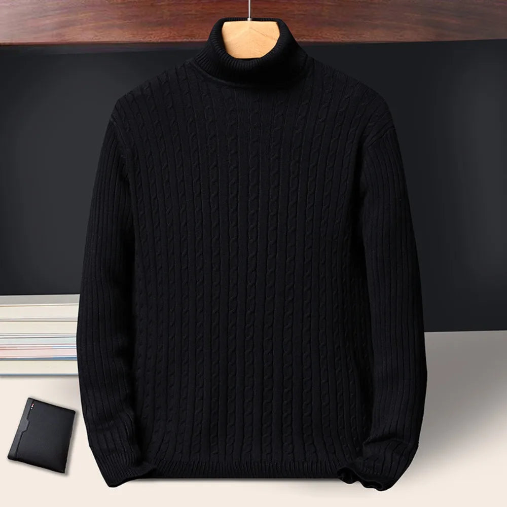 Men's Turtleneck Striped Knit Pullover — Warm Streetwear Sweater | 6 Colors Asian S–XXXL
