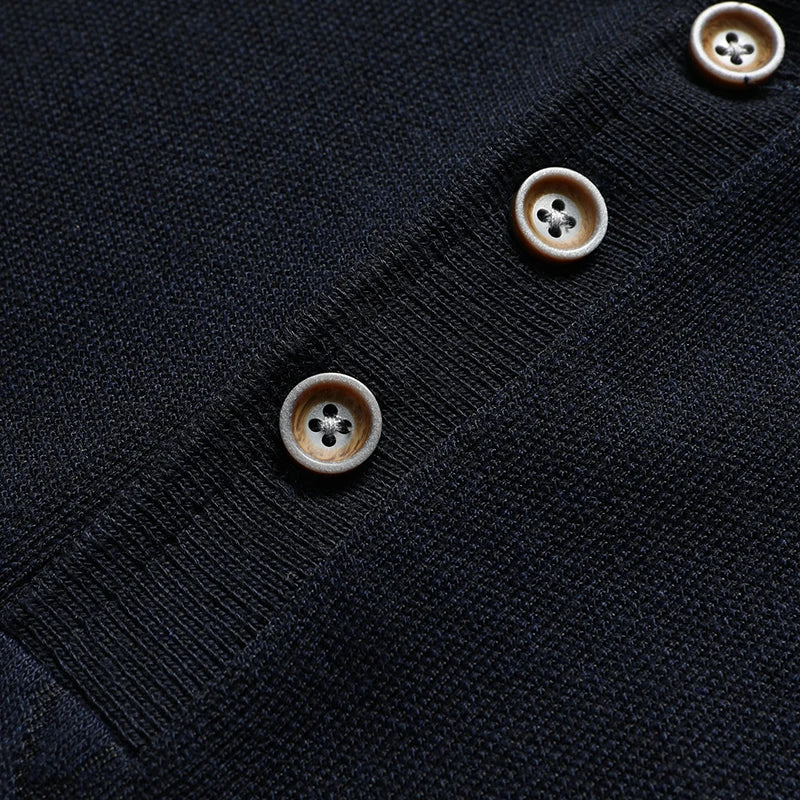 Men's Textured Knit Polo Shirt — Smart Casual Button Collar Short Sleeve Top