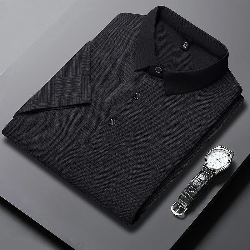 Men's Printed Business Casual Polo Shirt — Anti-Wrinkle Breathable Short Sleeve Summer Top