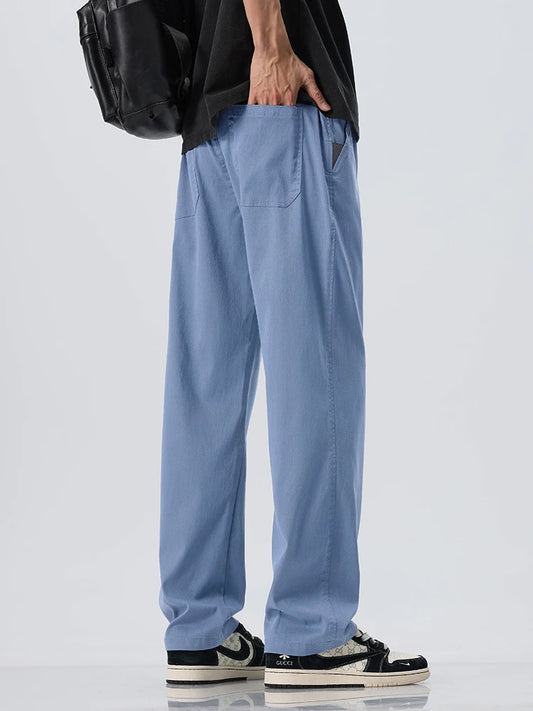 Men's Lyocell Ice Silk Casual Trousers — Loose Straight Cool Breathable Summer Pants Korean Fashion