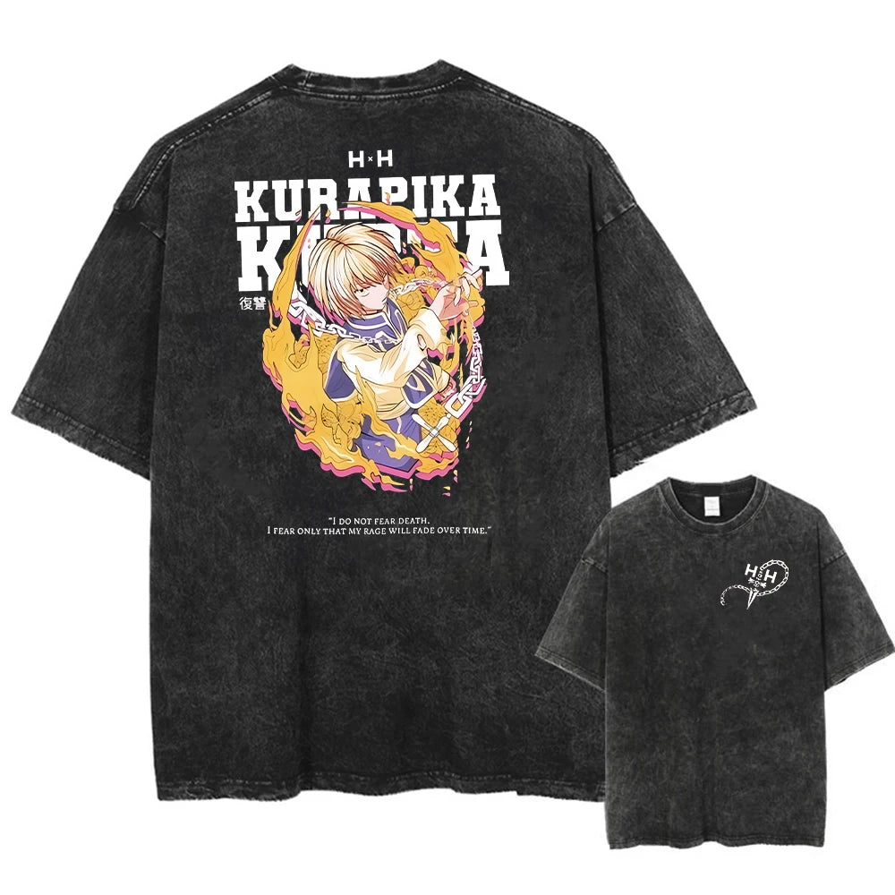 Men's Anime Graphic T-Shirt — Hunter x Hunter Washed Print Vintage Cotton Streetwear Tee