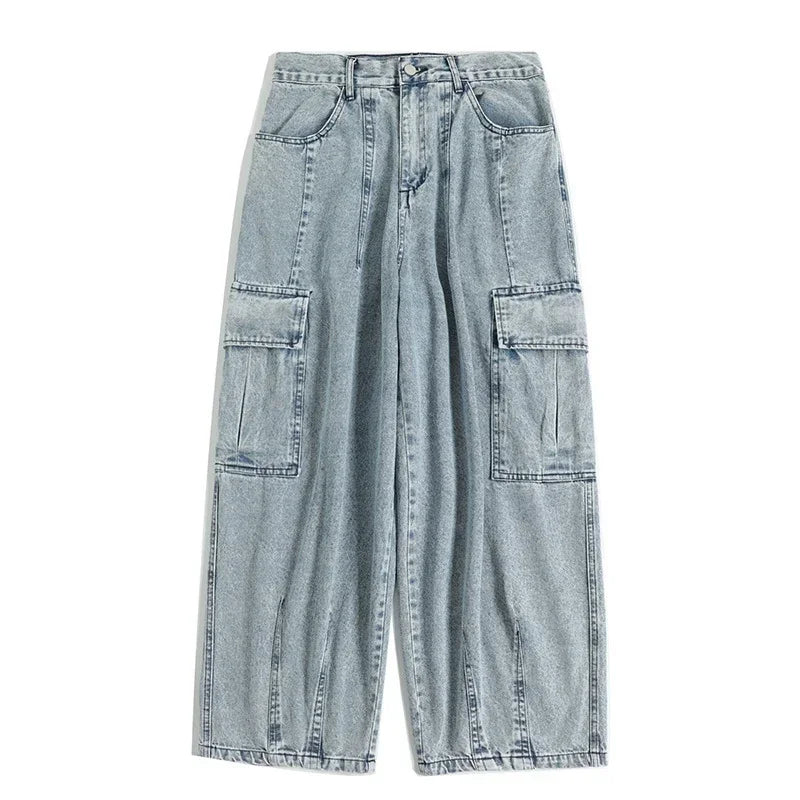 Men's Baggy Wide-Leg Denim Jeans | Streetwear Hip Hop Cargo Pants