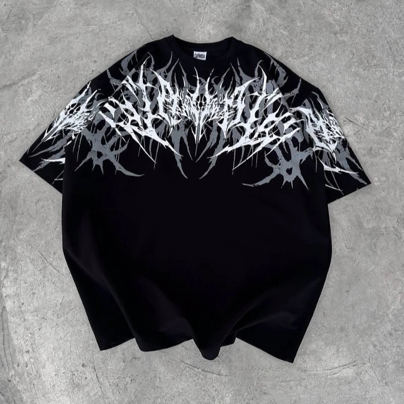 Men's Y2K Cyberpunk Gothic Graphic T-Shirt | Double-Sided Print Cotton Streetwear Tee