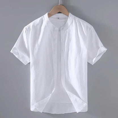 Men's Mandarin Collar Short Sleeve Casual Shirt — Cotton Blend Vintage Beach Style | 8 Colors Asia M–5XL