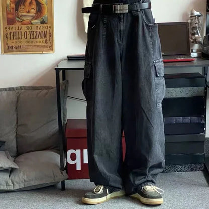 Men's Baggy Wide-Leg Denim Jeans | Streetwear Hip Hop Cargo Pants