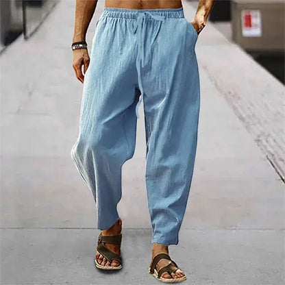 Men's Cotton Linen Wide-Leg Pants — Loose Fit High Waist Casual Breathable Trousers