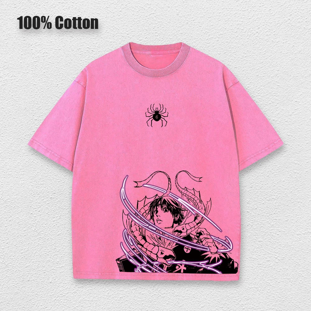 Men's Anime Graphic T-Shirt — Hunter x Hunter Washed Print Vintage Cotton Streetwear Tee