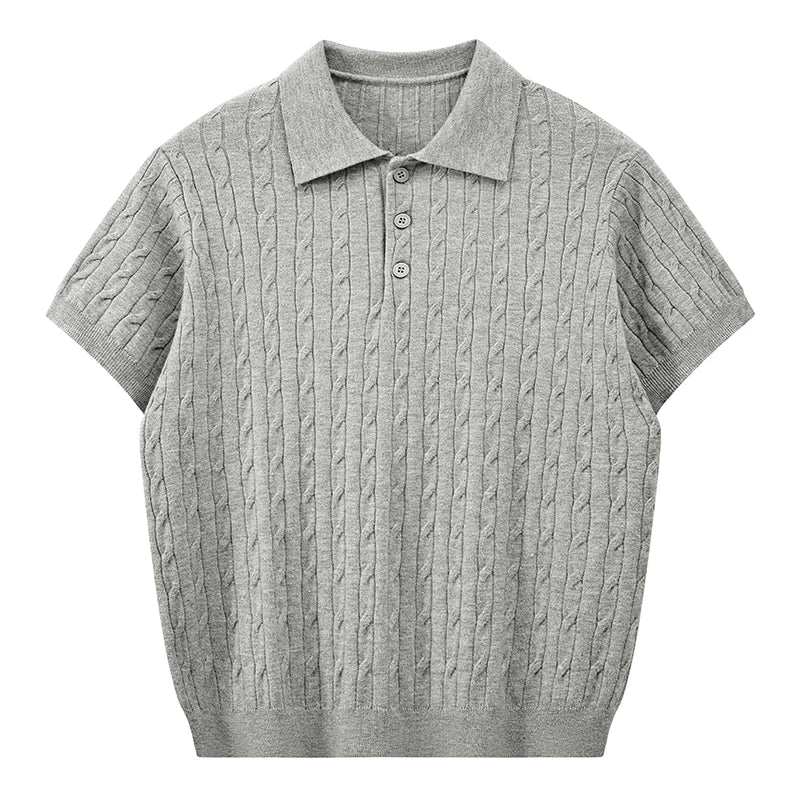 Men's Retro Twisted Knit Polo Shirt — Short Sleeve Loose Casual Pullover Summer Top