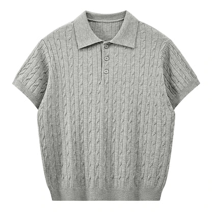 Men's Retro Twisted Knit Polo Shirt — Short Sleeve Loose Casual Pullover Summer Top