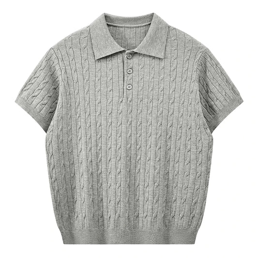 Men's Retro Twisted Knit Polo Shirt — Short Sleeve Loose Casual Pullover Summer Top