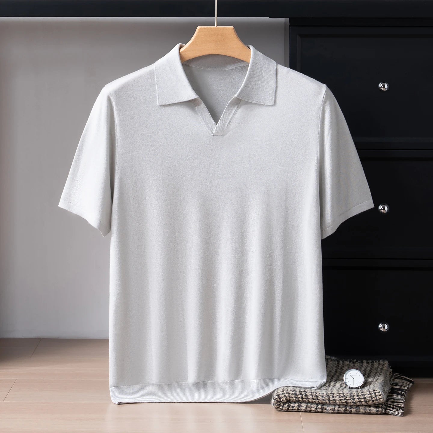 Men's Luxury Silk-Cashmere Knitted Polo Shirt — Short Sleeve Breathable Summer Top