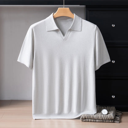 Men's Luxury Silk-Cashmere Knitted Polo Shirt — Short Sleeve Breathable Summer Top