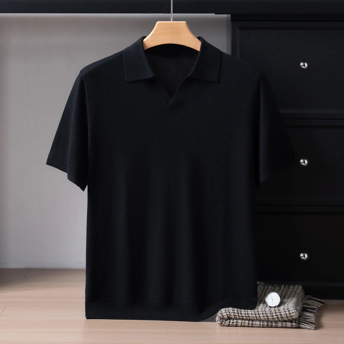 Men's Luxury Silk-Cashmere Knitted Polo Shirt — Short Sleeve Breathable Summer Top