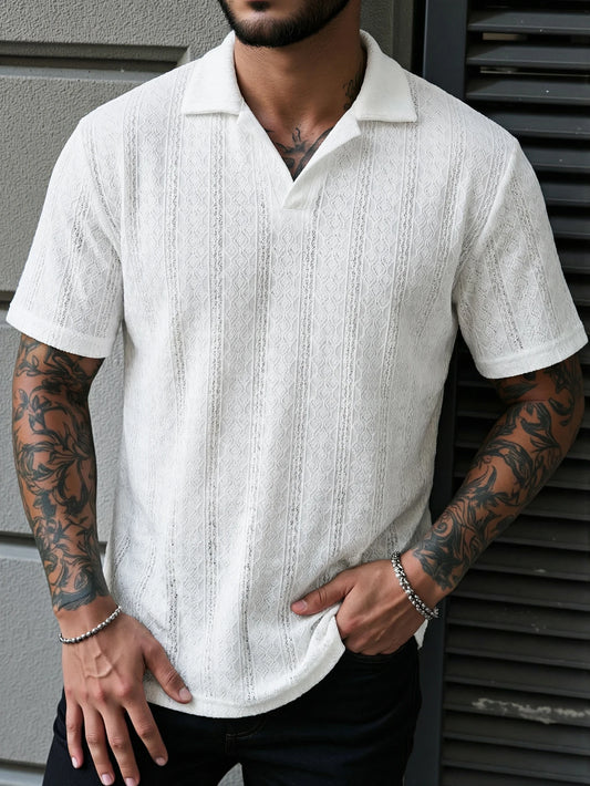 Men's Solid Color Streetwear Polo Shirt — Short Sleeve Breathable Stretch Summer Top