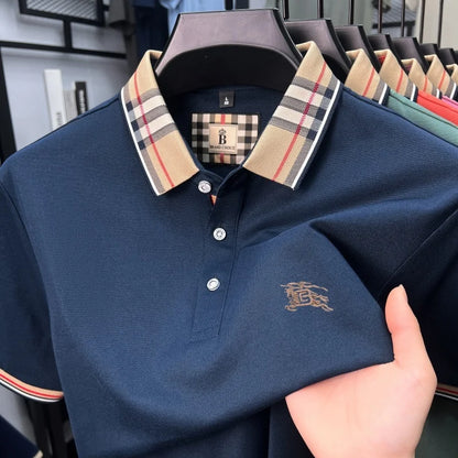 Men's Embroidered Polo Shirt — Luxury Cotton-Silk Blend Smart Casual Short Sleeve Top