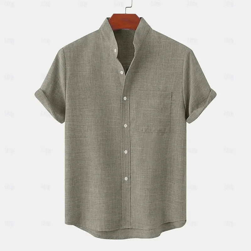 Men's Bamboo Linen Short Sleeve Shirt — Breathable Turn-Down Collar Casual Summer Top