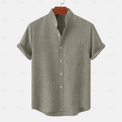 Men's Bamboo Linen Short Sleeve Shirt — Breathable Turn-Down Collar Casual Summer Top
