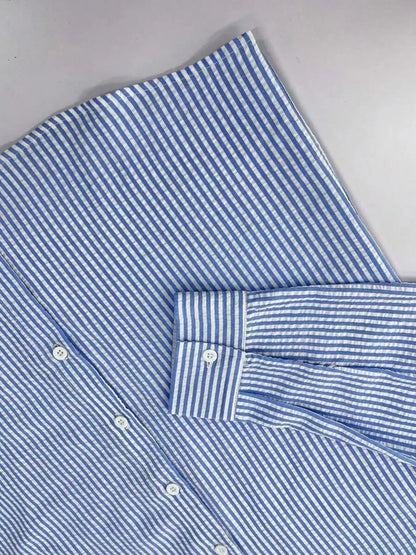 Men's Loose Fit Striped Long Sleeve Shirt — Casual All-Season Outdoor Top
