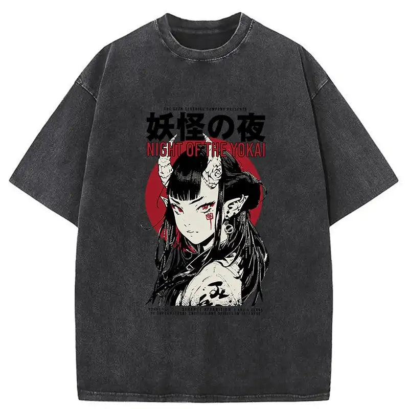 Men's Hip Hop Streetwear Vintage Washed Anime Graphic T-Shirt — Harajuku Cotton Casual Loose Tee
