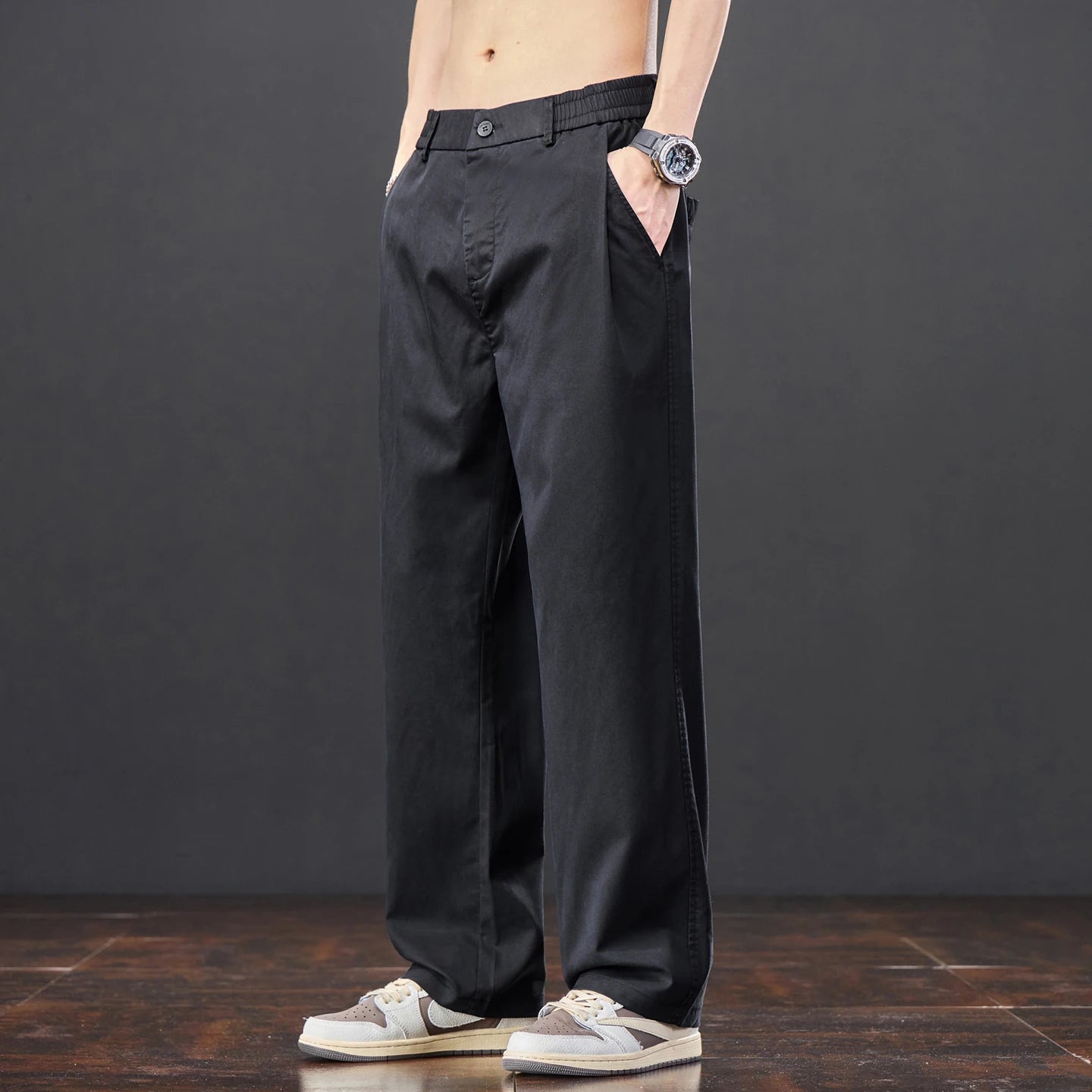 Men's Lyocell Fabric Casual Pants — Thin Loose Straight Elastic Waist Trousers Korean Style
