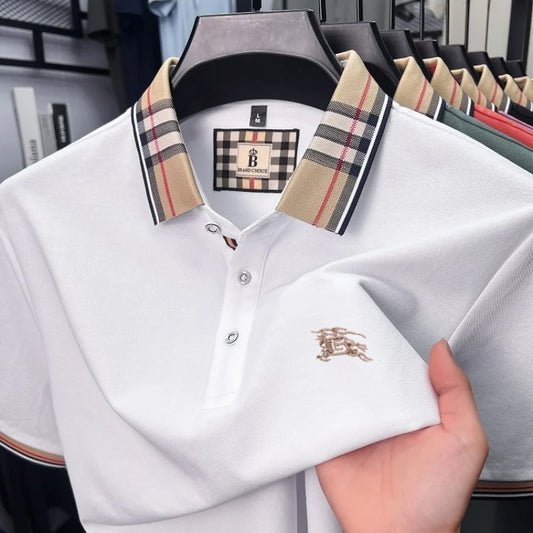 Men's Embroidered Polo Shirt — Luxury Cotton-Silk Blend Smart Casual Short Sleeve Top