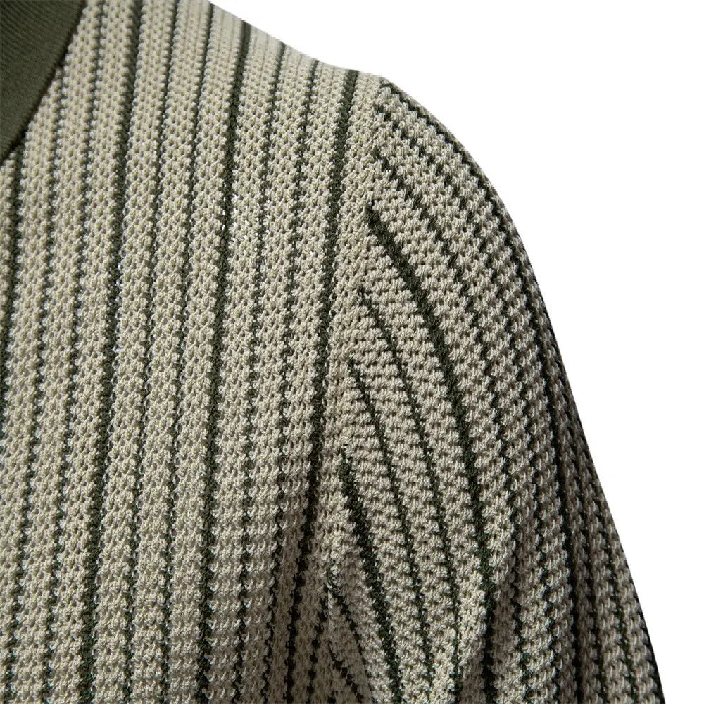 Men's Knitted Striped Polo Shirt — Short Sleeve Single Breasted Breathable Smart Casual Summer Top