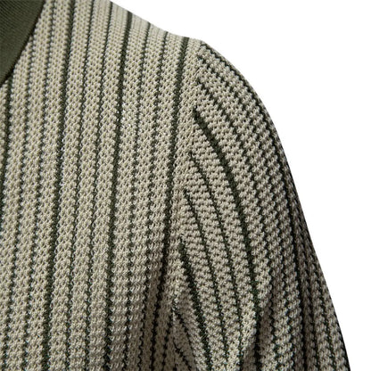 Men's Knitted Striped Polo Shirt — Short Sleeve Single Breasted Breathable Smart Casual Summer Top