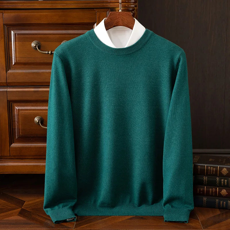 Men's Wool-Blend O-Neck Pullover Sweater — Versatile All-Season Knitwear