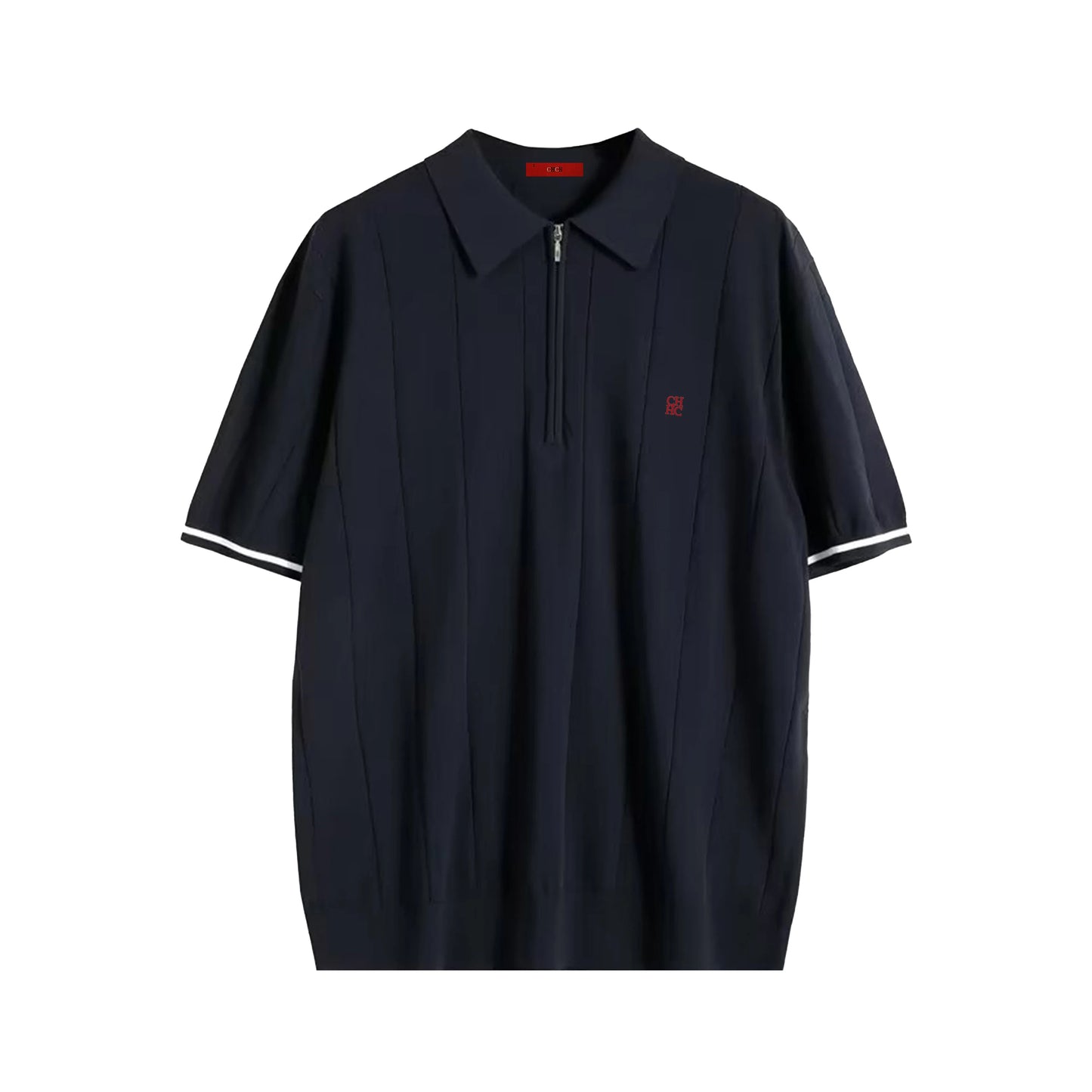 Men's Ribbed Knit Polo Shirt — Breathable Textured Short Sleeve Smart Casual Top