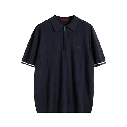 Men's Ribbed Knit Polo Shirt — Breathable Textured Short Sleeve Smart Casual Top