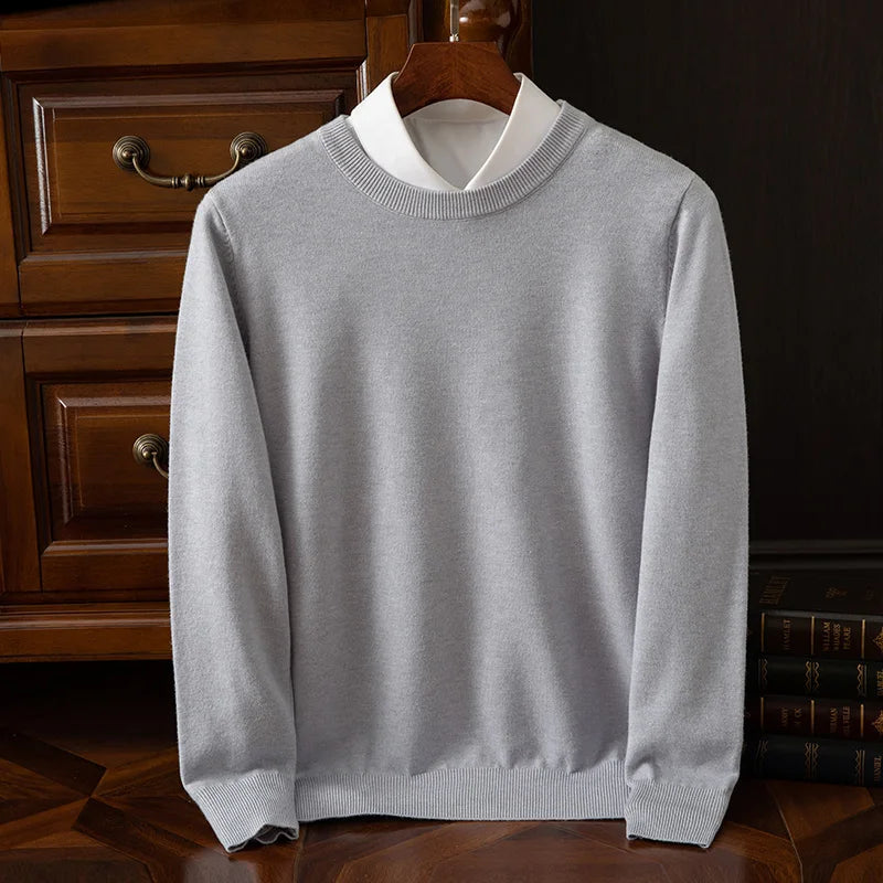 Men's Wool-Blend O-Neck Pullover Sweater — Versatile All-Season Knitwear
