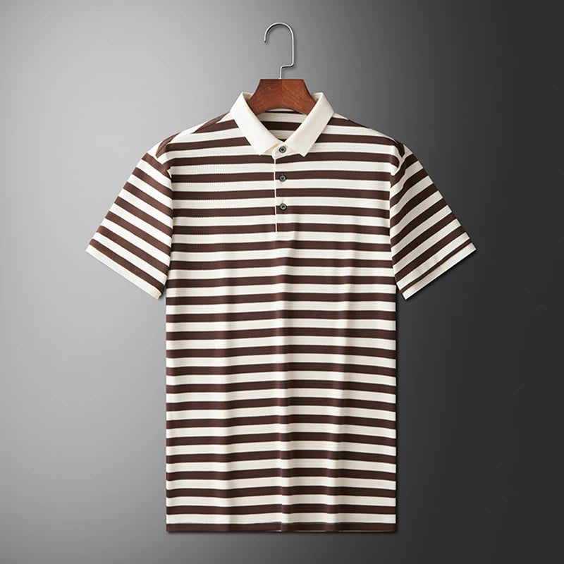 Men's Striped Color-Block Polo Shirt — Short Sleeve Korean Preppy Golf Casual Top