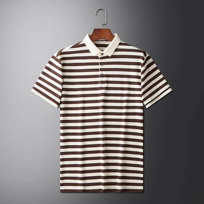 Men's Striped Color-Block Polo Shirt — Short Sleeve Korean Preppy Golf Casual Top