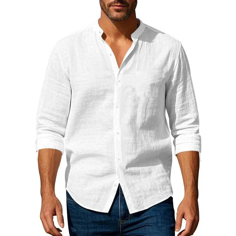 Men's Cotton Linen Long Sleeve Shirt — Slim Fit Breathable Casual Button-Up