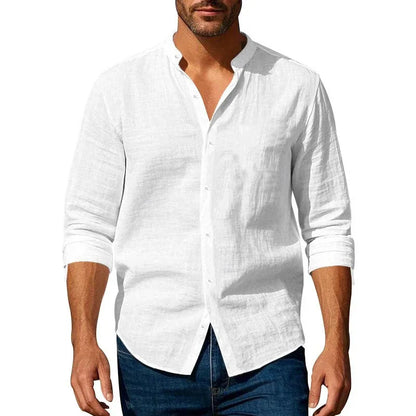 Men's Cotton Linen Long Sleeve Shirt — Slim Fit Breathable Casual Button-Up
