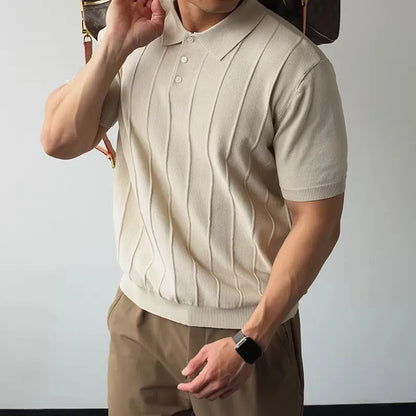 Men's American Retro Knitted Polo Shirt — Business Casual Lapel Short Sleeve Top