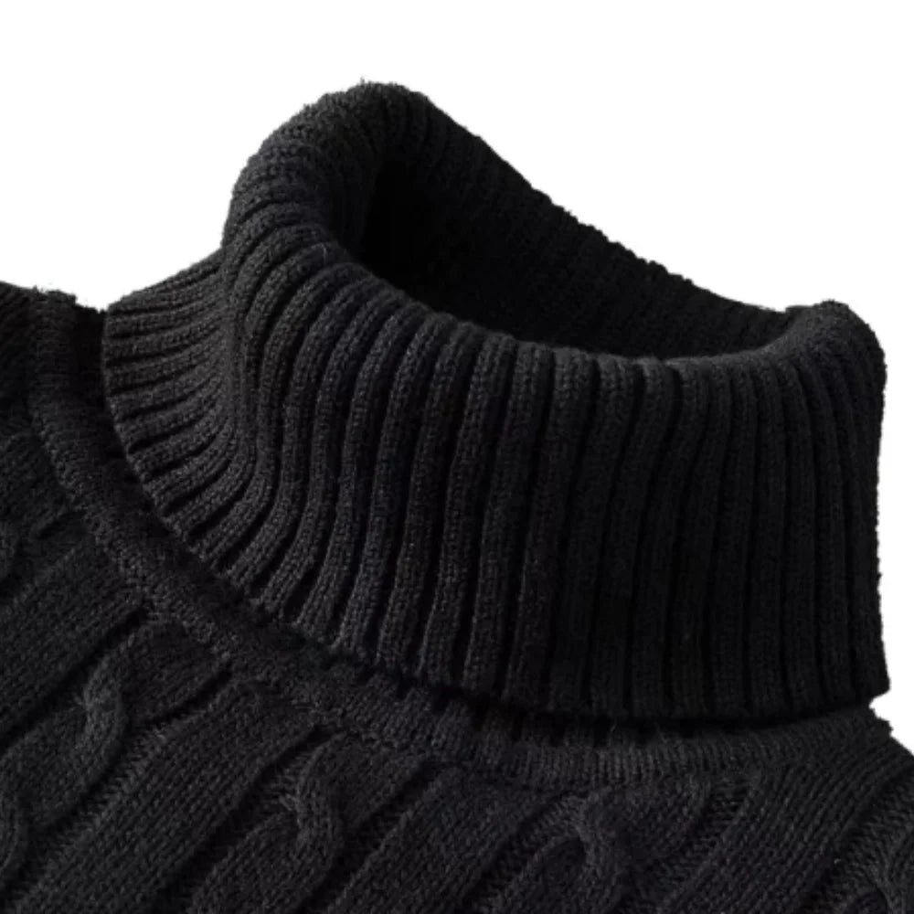 Men's Solid Color High Neck Pullover Sweater — Elastic Knitted Casual Sweatwear Autumn Winter