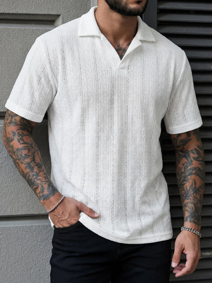 Men's Solid Color Streetwear Polo Shirt — Short Sleeve Breathable Stretch Summer Top