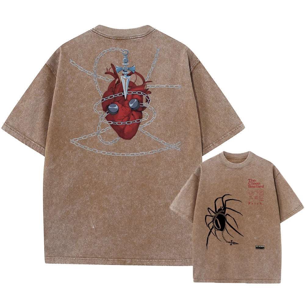 Men's Anime Graphic T-Shirt — Hunter x Hunter Washed Print Vintage Cotton Streetwear Tee