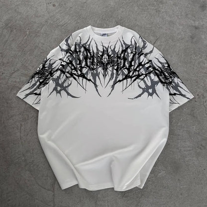 Men's Y2K Cyberpunk Gothic Graphic T-Shirt | Double-Sided Print Cotton Streetwear Tee